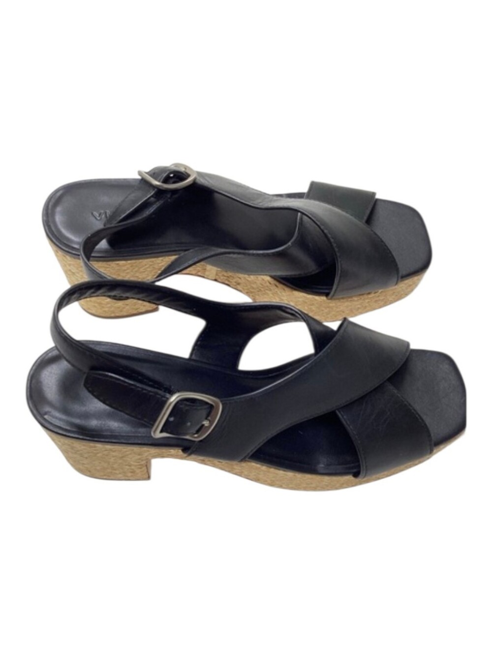 Vince Clementina Platform Raffia Black Crisscross Leather Slingback Sandals